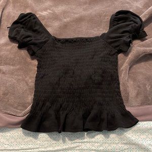 Aqua black ruffle top